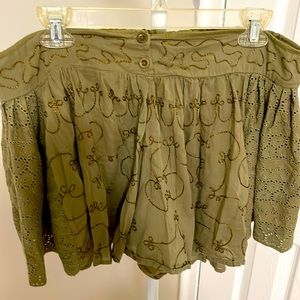 Free People Ruffled Olive Cotton Eyelet Mini Skort Large